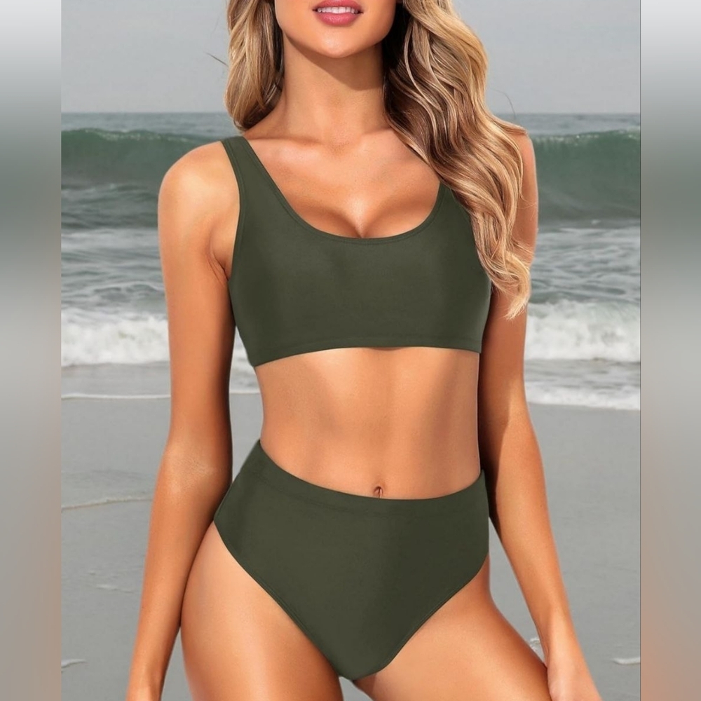 📣Olive Green Swimwear SetTempt Me Two Piece Scoop Neck Bikini 👙 Size Small 🆕